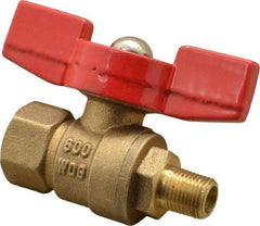 Midwest Control - 1/8" Pipe, Brass Miniature Ball Valve - Inline - One Way Flow, MNPT x FNPT Ends, Tee Handle, 600 WOG, 150 WSP - Exact Tool & Supply