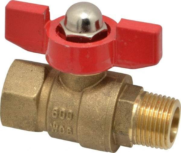 Midwest Control - 3/8" Pipe, Brass Miniature Ball Valve - Inline - One Way Flow, MNPT x FNPT Ends, Tee Handle, 600 WOG, 150 WSP - Exact Tool & Supply