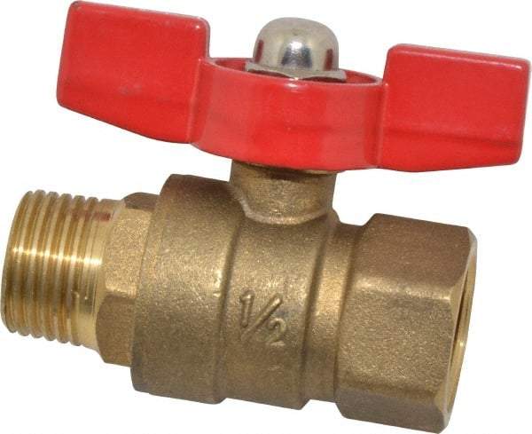 Midwest Control - 1/2" Pipe, Brass Miniature Ball Valve - Inline - One Way Flow, MNPT x FNPT Ends, Tee Handle, 600 WOG, 150 WSP - Exact Tool & Supply