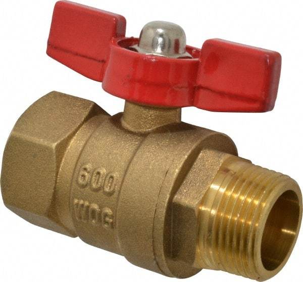 Midwest Control - 3/4" Pipe, Brass Miniature Ball Valve - Inline - One Way Flow, MNPT x FNPT Ends, Tee Handle, 600 WOG, 150 WSP - Exact Tool & Supply