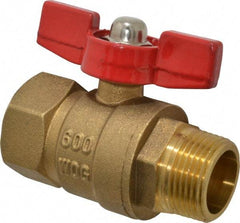 Midwest Control - 3/4" Pipe, Brass Miniature Ball Valve - Inline - One Way Flow, MNPT x FNPT Ends, Tee Handle, 600 WOG, 150 WSP - Exact Tool & Supply