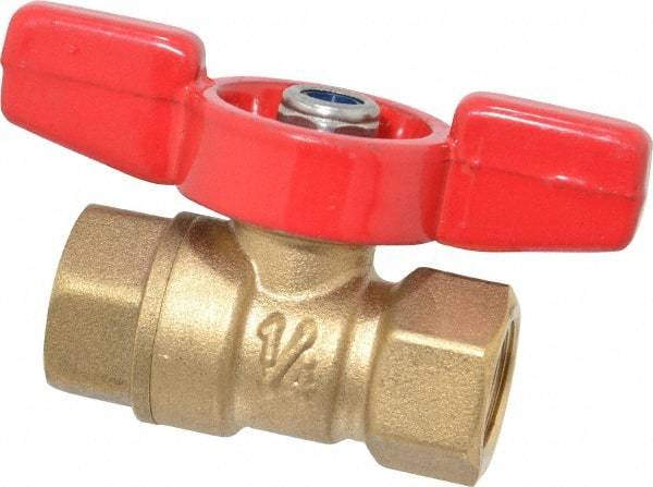 Midwest Control - 1/4" Pipe, Brass Miniature Ball Valve - Inline - One Way Flow, FNPT x FNPT Ends, Tee Handle, 600 WOG, 150 WSP - Exact Tool & Supply