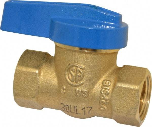 Legend Valve - 3/8" Pipe, Brass, Straight without Side Tap, Gas Ball Valve - 175 psi WOG Rating, Wedge Handle, FNPT x FNPT End Connections, 1 Piece - Exact Tool & Supply