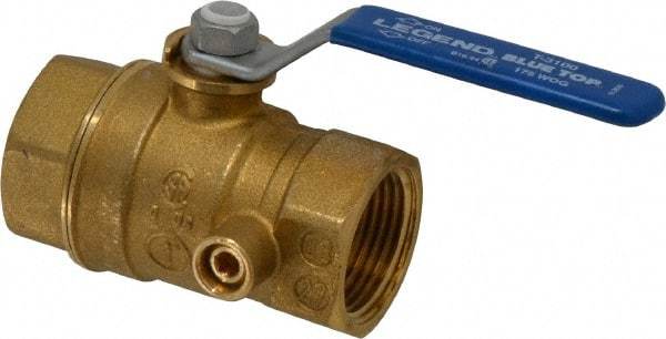 Legend Valve - 1" Pipe, Brass, Straight with Side Tap, Gas Ball Valve - 175 psi WOG Rating, Wedge Handle, FNPT x FNPT End Connections, 1 Piece - Exact Tool & Supply