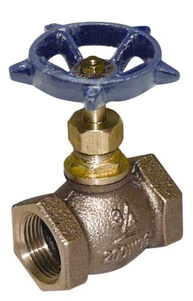 Legend Valve - 1-1/2" Pipe, FNPT Ends, Lead Free Brass Rising Stem Globe Valve - Lead Free Brass Disc, Threaded Bonnet, 200 psi WOG, 125 psi WSP, Class 125 - Exact Tool & Supply