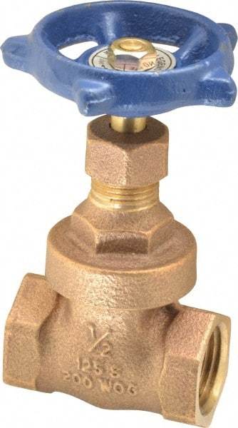 Legend Valve - 1/2" Pipe, Threaded Bronze Solid Wedge Stem Gate Valve - 200 WOG, 125 WSP, Screw Over Bonnet - Exact Tool & Supply