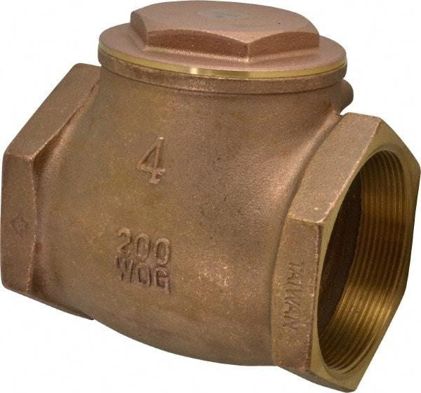 Legend Valve - 4" Brass Check Valve - Inline, FNPT x FNPT, 200 WOG - Exact Tool & Supply