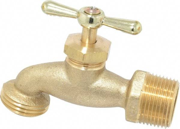 Legend Valve - 3/4" Pipe, 125 psi WOG Rating, Brass Hose Bibb, Stop Valve - Tee Handle, MNPT x GHT End Connections - Exact Tool & Supply