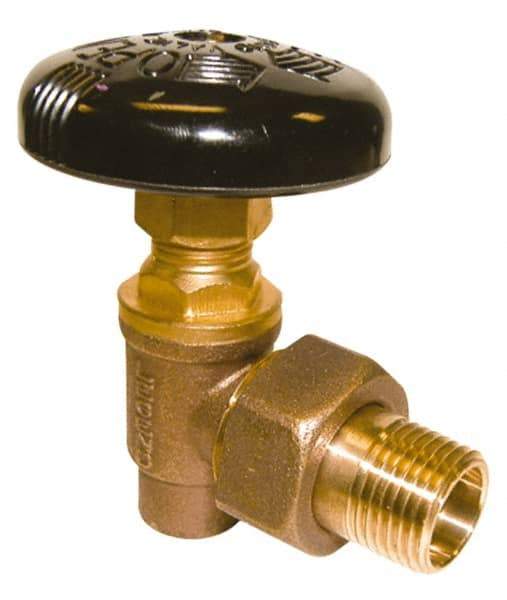 Legend Valve - 1/2" Pipe, 60 psi WOG Rating, Soldered x Male Union End Connections, Handwheel Hot Water Angle Radiator Valve - Bronze - Exact Tool & Supply
