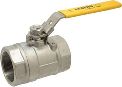 Legend Valve - 2" Pipe, Large Port, Stainless Steel Standard Ball Valve - 2 Piece, Inline - One Way Flow, FNPT x FNPT Ends, Locking Lever Handle, 1,500 WOG, 150 WSP - Exact Tool & Supply