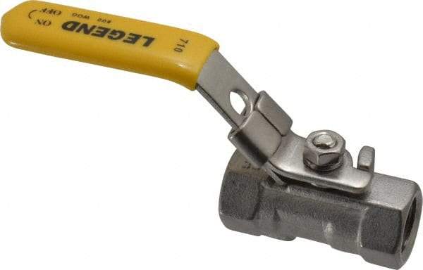 Legend Valve - 1/4" Pipe, Standard Port, Stainless Steel Standard Ball Valve - 1 Piece, Inline - One Way Flow, FNPT x FNPT Ends, Locking Lever Handle, 800 WOG, 150 WSP - Exact Tool & Supply