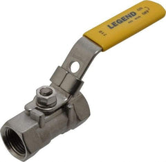 Legend Valve - 3/8" Pipe, Standard Port, Stainless Steel Standard Ball Valve - 1 Piece, Inline - One Way Flow, FNPT x FNPT Ends, Locking Lever Handle, 800 WOG, 150 WSP - Exact Tool & Supply