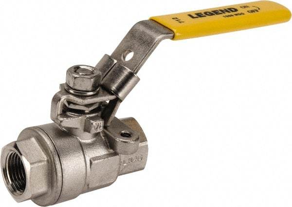 Legend Valve - 3/8" Pipe, Full Port, Stainless Steel Standard Ball Valve - 2 Piece, Inline - One Way Flow, FNPT x FNPT Ends, Locking Lever Handle, 1,000 WOG, 150 WSP - Exact Tool & Supply