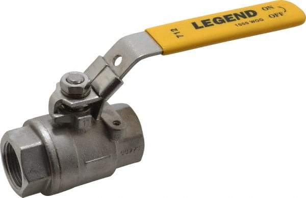 Legend Valve - 1" Pipe, Full Port, Stainless Steel Standard Ball Valve - 2 Piece, Inline - One Way Flow, FNPT x FNPT Ends, Locking Lever Handle, 1,000 WOG, 150 WSP - Exact Tool & Supply