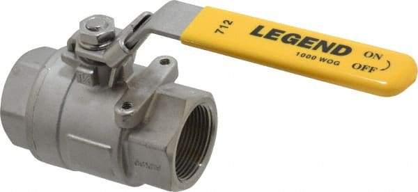 Legend Valve - 1-1/4" Pipe, Full Port, Stainless Steel Standard Ball Valve - 2 Piece, Inline - One Way Flow, FNPT x FNPT Ends, Locking Lever Handle, 1,000 WOG, 150 WSP - Exact Tool & Supply