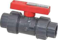 Legend Valve - 1/2" Pipe, Full Port, PVC True Union Design Ball Valve - Inline - One Way Flow, FNPT x Solvent Ends, Tee Handle, 150 WOG - Exact Tool & Supply