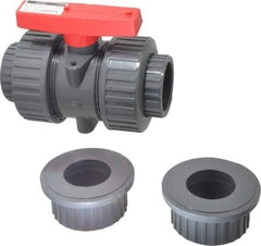 Legend Valve - 2" Pipe, Full Port, PVC True Union Design Ball Valve - Inline - One Way Flow, FNPT x Solvent Ends, Tee Handle, 150 WOG - Exact Tool & Supply
