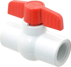 Legend Valve - 1" Pipe, Full Port, PVC Miniature Ball Valve - Inline - One Way Flow, FNPT x FNPT Ends, Tee Handle, 150 WOG - Exact Tool & Supply