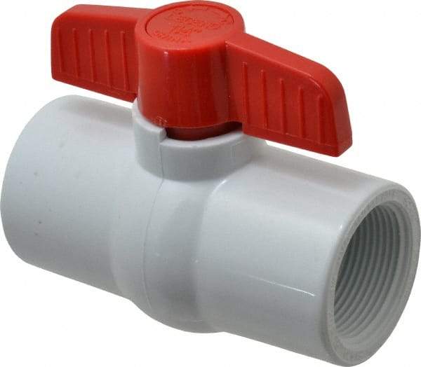 Legend Valve - 1-1/4" Pipe, Full Port, PVC Miniature Ball Valve - Inline - One Way Flow, FNPT x FNPT Ends, Tee Handle, 150 WOG - Exact Tool & Supply