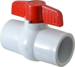 Legend Valve - 1-1/4" Pipe, Full Port, PVC Miniature Ball Valve - Inline - One Way Flow, Solvent x Solvent Ends, Tee Handle, 150 WOG - Exact Tool & Supply