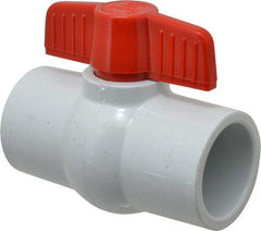 Legend Valve - 1-1/2" Pipe, Full Port, PVC Miniature Ball Valve - Inline - One Way Flow, Solvent x Solvent Ends, Tee Handle, 150 WOG - Exact Tool & Supply