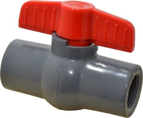 Legend Valve - 3/4" Pipe, Full Port, PVC Miniature Ball Valve - Inline - One Way Flow, FNPT x FNPT Ends, Tee Handle, 150 WOG - Exact Tool & Supply