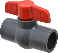 Legend Valve - 1" Pipe, Full Port, PVC Miniature Ball Valve - Inline - One Way Flow, Solvent x Solvent Ends, Tee Handle, 150 WOG - Exact Tool & Supply
