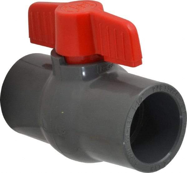 Legend Valve - 1-1/2" Pipe, Full Port, PVC Miniature Ball Valve - Inline - One Way Flow, Solvent x Solvent Ends, Tee Handle, 150 WOG - Exact Tool & Supply