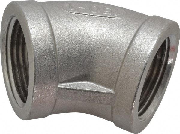 Merit Brass - 1" Grade 304 Stainless Steel Pipe 45° Elbow - FNPT x FNPT End Connections, 150 psi - Exact Tool & Supply