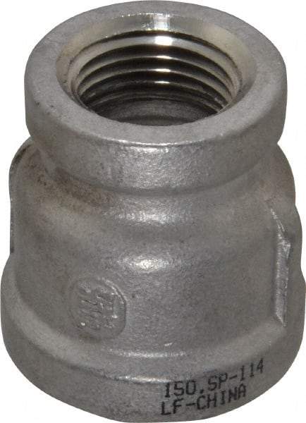 Merit Brass - 3/4 x 1/2" Grade 304 Stainless Steel Pipe Reducer Coupling - FNPT x FNPT End Connections, 150 psi - Exact Tool & Supply