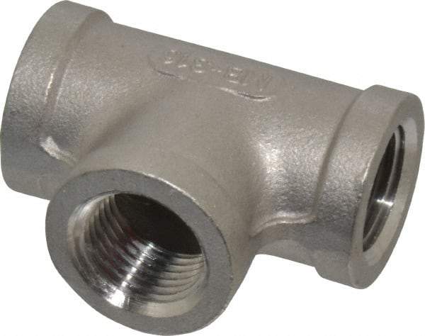 Merit Brass - 1/2" Grade 316 Stainless Steel Pipe Tee - FNPT x FNPT x FNPT End Connections, 150 psi - Exact Tool & Supply