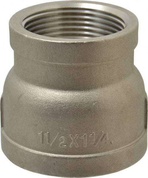 Merit Brass - 1-1/2 x 1-1/4" Grade 316 Stainless Steel Pipe Reducer Coupling - FNPT x FNPT End Connections, 150 psi - Exact Tool & Supply