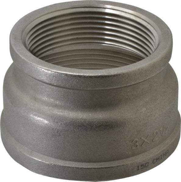 Merit Brass - 3 x 2-1/2" Grade 316 Stainless Steel Pipe Reducer Coupling - FNPT x FNPT End Connections, 150 psi - Exact Tool & Supply
