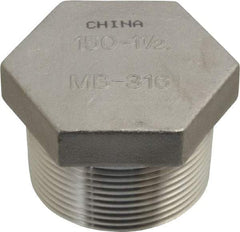 Merit Brass - 1-1/2" Grade 316 Stainless Steel Pipe Hex Head Plug - MNPT End Connections, 150 psi - Exact Tool & Supply