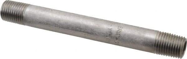 Merit Brass - Schedule 40, 1/4" Pipe x 4-1/2" Long, Grade 304/304L Stainless Steel Pipe Nipple - Welded & Threaded - Exact Tool & Supply