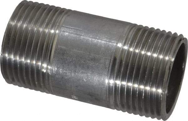 Merit Brass - Schedule 40, 1" Pipe x 2-1/2" Long, Grade 304/304L Stainless Steel Pipe Nipple - Welded & Threaded - Exact Tool & Supply