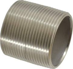 Merit Brass - Schedule 40, 1-1/2" Pipe x 1-3/4" Long, Grade 304/304L Stainless Steel Pipe Nipple - Welded & Threaded - Exact Tool & Supply