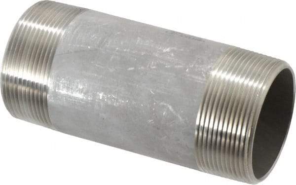 Merit Brass - Schedule 40, 2" Pipe x 5" Long, Grade 304/304L Stainless Steel Pipe Nipple - Welded & Threaded - Exact Tool & Supply
