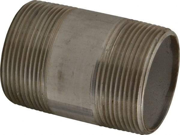 Merit Brass - Schedule 40, 2-1/2" Pipe x 4" Long, Grade 316/316L Stainless Steel Pipe Nipple - Welded & Threaded - Exact Tool & Supply