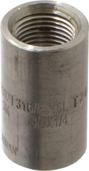 Merit Brass - 3/8 x 1/4" Grade 316/316L Stainless Steel Pipe Reducer Coupling - FNPT x FNPT End Connections, 3,000 psi - Exact Tool & Supply