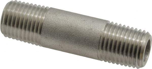 Merit Brass - Schedule 80, 1/4" Pipe x 2" Long, Grade 316/316L Stainless Steel Pipe Nipple - Seamless & Threaded - Exact Tool & Supply