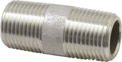 Merit Brass - Schedule 80, 3/8" Pipe x 1-1/2" Long, Grade 316/316L Stainless Steel Pipe Nipple - Seamless & Threaded - Exact Tool & Supply