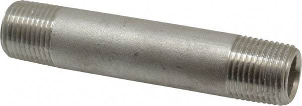 Merit Brass - Schedule 80, 1/2" Pipe x 4" Long, Grade 316/316L Stainless Steel Pipe Nipple - Seamless & Threaded - Exact Tool & Supply