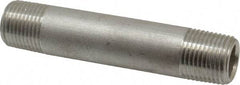 Merit Brass - Schedule 80, 1/2" Pipe x 4" Long, Grade 316/316L Stainless Steel Pipe Nipple - Seamless & Threaded - Exact Tool & Supply