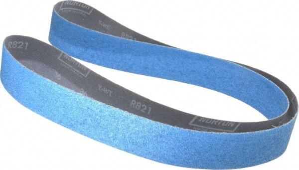 Norton - 2" Wide x 72" OAL, 36 Grit, Zirconia Alumina Abrasive Belt - Zirconia Alumina, Very Coarse, Coated, Y Weighted Cloth Backing, Dry, Series R821 - Exact Tool & Supply