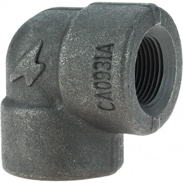 Made in USA - Size 3/4", Class 3,000, Forged Carbon Steel Black Pipe 90° Elbow - 925 psi, Threaded End Connection - Exact Tool & Supply