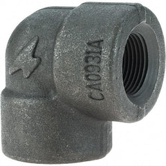 Made in USA - Size 3/4", Class 3,000, Forged Carbon Steel Black Pipe 90° Elbow - 925 psi, Threaded End Connection - Exact Tool & Supply