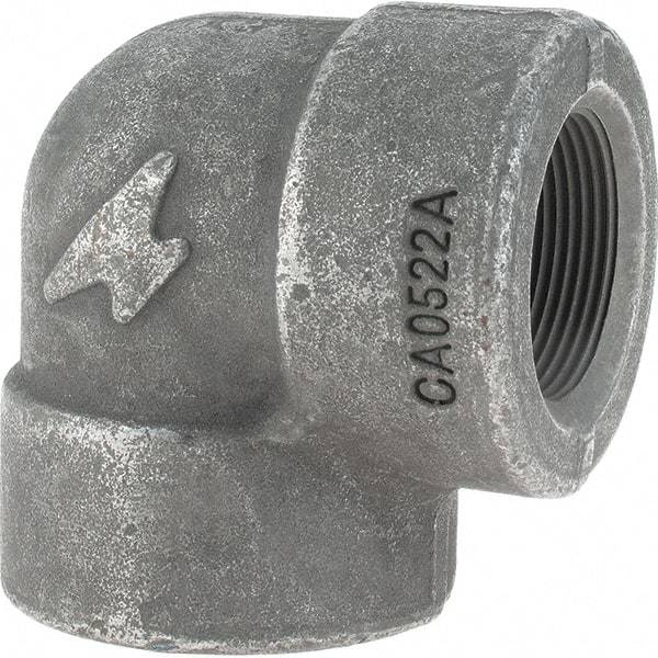Made in USA - Size 1-1/2", Class 3,000, Forged Carbon Steel Black Pipe 90° Elbow - 925 psi, Threaded End Connection - Exact Tool & Supply