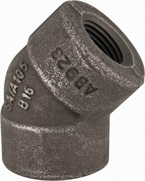 Made in USA - Size 1/2", Class 3,000, Forged Carbon Steel Black Pipe 45° Elbow - 925 psi, Threaded End Connection - Exact Tool & Supply