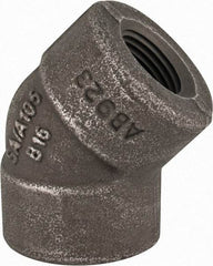 Made in USA - Size 1/2", Class 3,000, Forged Carbon Steel Black Pipe 45° Elbow - 925 psi, Threaded End Connection - Exact Tool & Supply